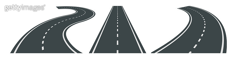 Vector illustration of bending roads with white markings isolated on ...