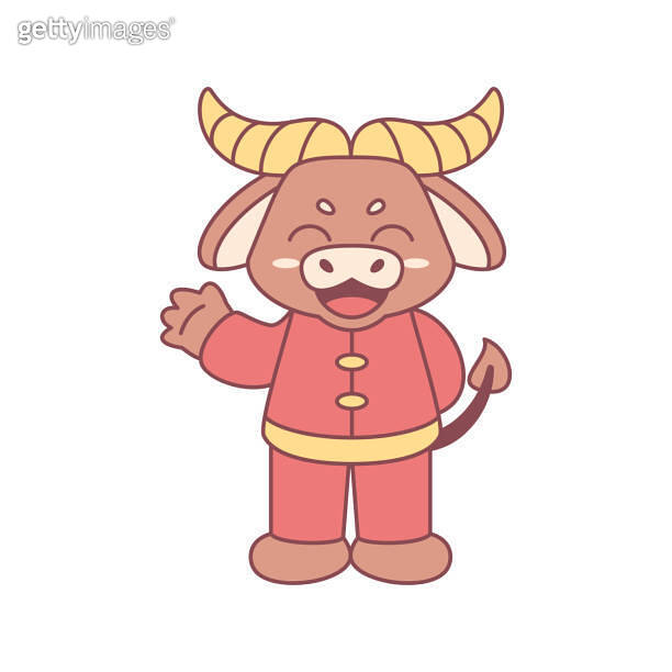 Isolated cute ox with traditional chinese clothes Zodiac sign Vector ...