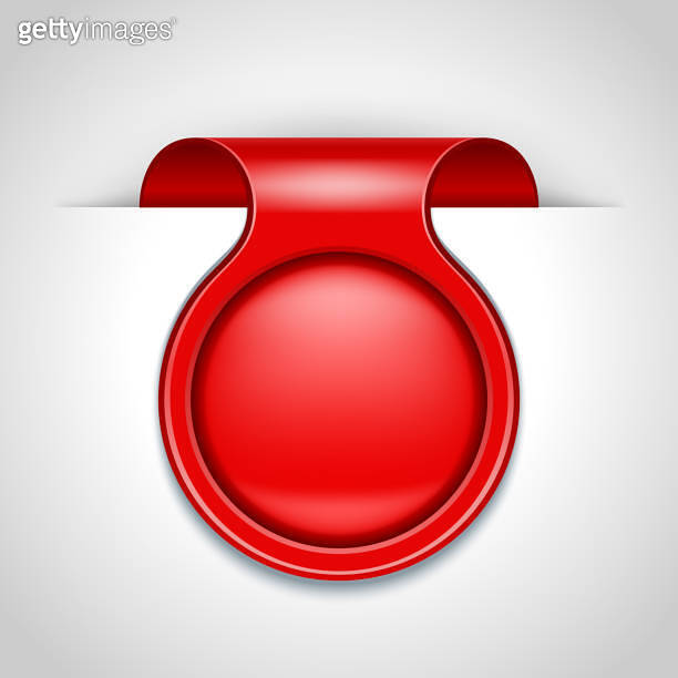 3d vector illustration of bright red button hanging banner (1388382522 ...