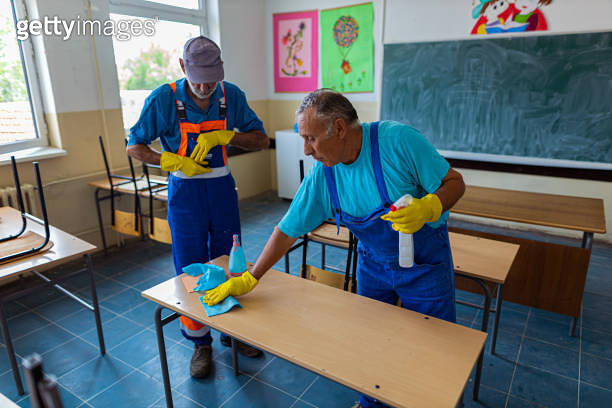 Cleaning and disinfection school class to prevent COVID-19. 이미지 ...