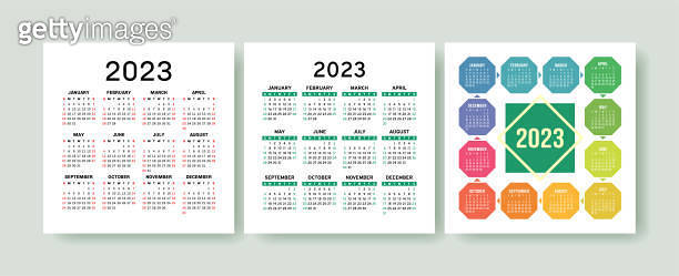 Calendar 2023 year set. Vector square template collection. Ready design ...