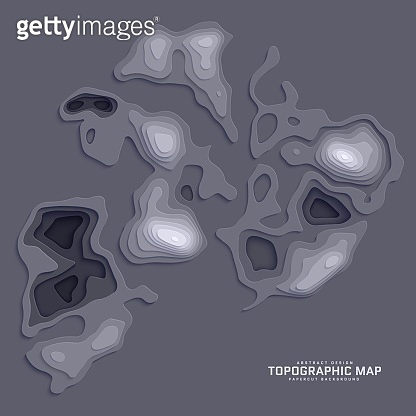 Topographic map in paper cut style. 3d abstract background with cut out ...