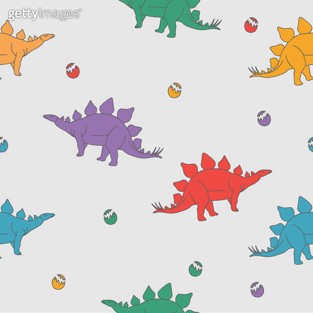 Seamless pattern with funny dinosaurs in cartoon. Hand drawn vector ...