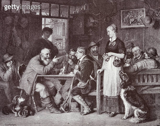 Talking with the sunday hunter, people in a restaurant having fun 이미지 ...