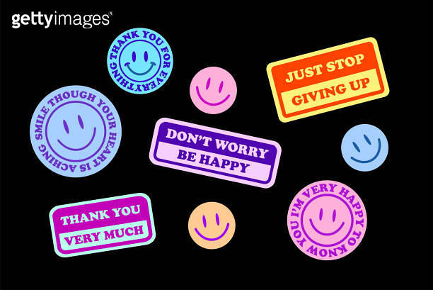 Too Happy Sticker Set of Cool Smile Stickers Vector Design. Thank you, happy to know you ...