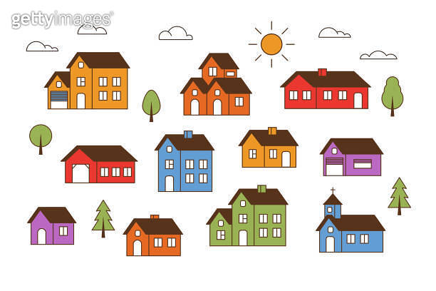 Set of isolated cute tiny houses in Scandinavian style. 이미지 (1386561617 ...