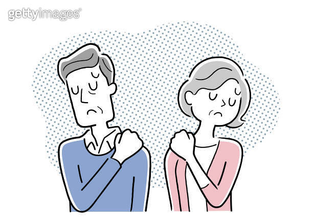 Vector illustration material: Senior men and women suffering from stiff ...