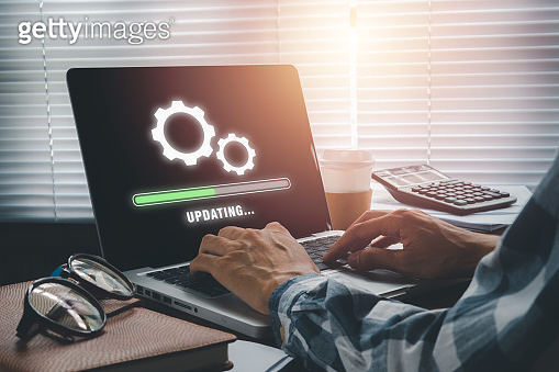 Update progress concept, Person waiting for installing update process ...