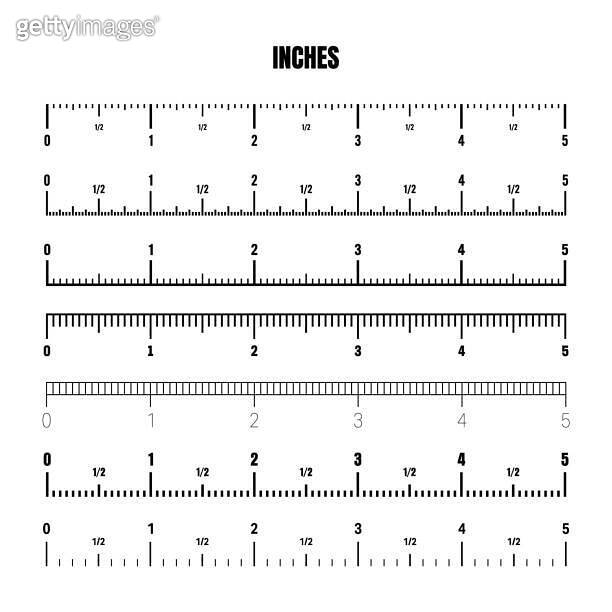 Realistic black inch scale for measuring length or height. Various ...