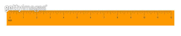 12 inches or 1 foot orange ruler isolated on white background. Math or ...