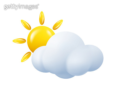 Sun hiding behind cloud, isolated meteorological forecast icon. Cloudy