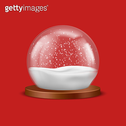 Christmas snow ball, realistic globe with snowfall inside on red ...