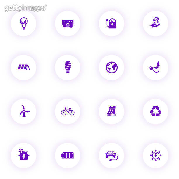 alternative energy purple color vector icons on light round buttons ...