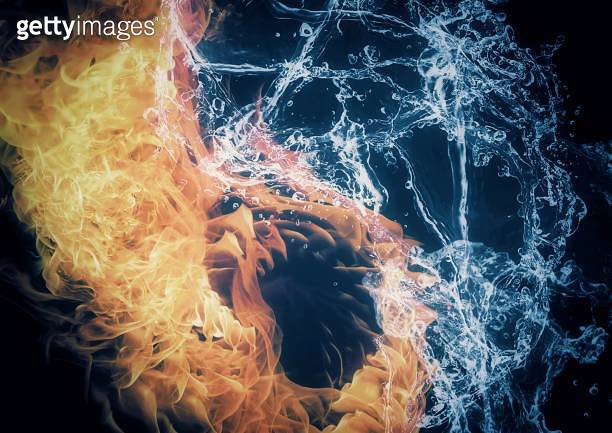 3d illustration of a vortex with fire flames and water combined 이미지 ...