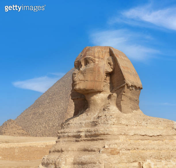 Great Sphinx of Giza near Cairo, Egypt. It is mythical creature with