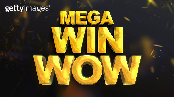 Mega win gold 3D letters on a black background. For games on a ...