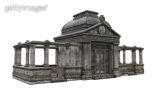 Old stone mausoleum tomb building. Perspective view 3D rendering ...