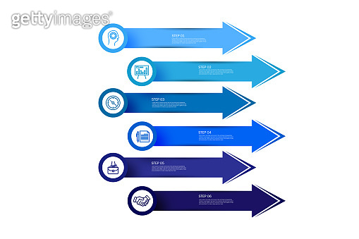 Vector infographic arrow template with 6 steps. Can be used for web ...