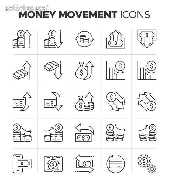 Money Movement icon set. Money growth, exchange symbol collection ...