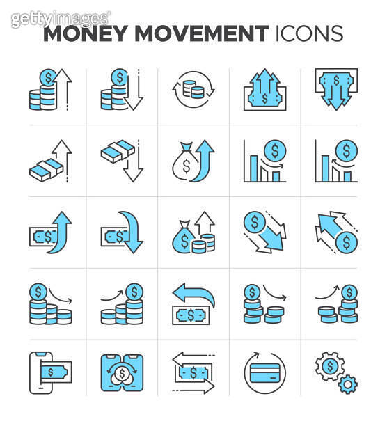 Money increase and decrease icon set. Money movement and payment ...