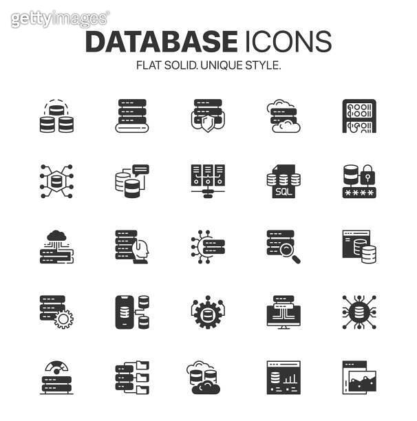 Database icon solid style. SQL data symbol set. Relational Database ...