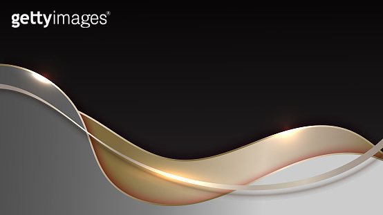 Abstract 3D luxury golden wave form ribbon lines elements with glowing ...