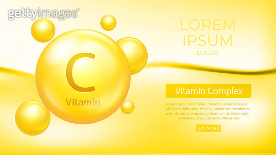 Vitamin C pills vector banner. Vitamin complex medical capsules for ...