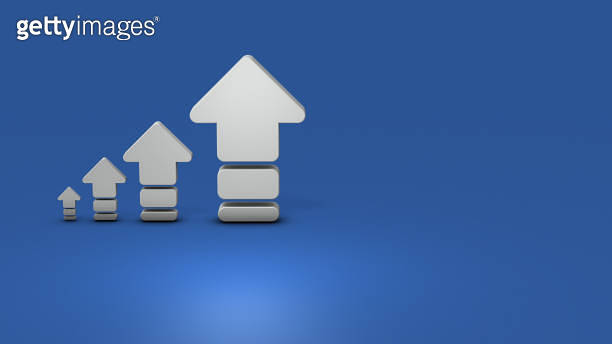 Up arrows that gradually increase in size. An abstract concept ...