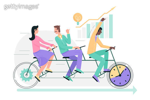 Collective teamwork, business people ride tandem bike together, speed ...