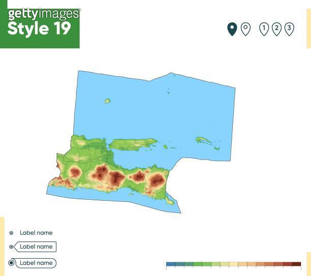 East Java, Indonesia - high detailed physical map. Vector map. Dem map ...
