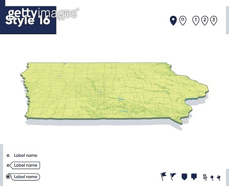 Iowa, USA - map with shaded relief, land cover, rivers, mountains ...