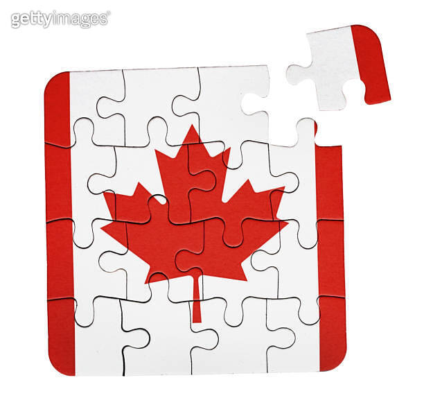 Puzzle of Canada Canadian national flag as a jigsaw with one last
