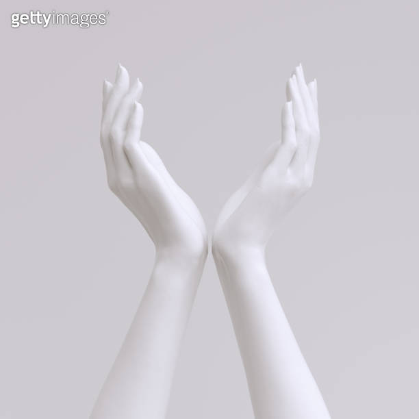 Open palms health care hands gesture, 3d rendering white painted ...