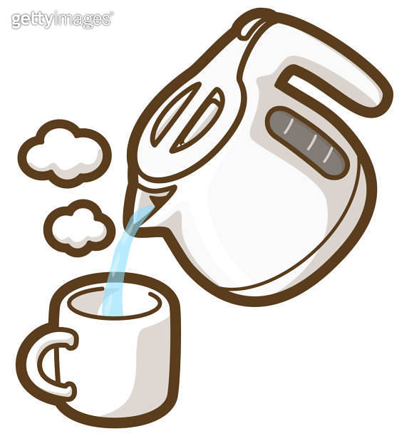Pour hot water into a mug using an electric kettle. 이미지 (1370082338