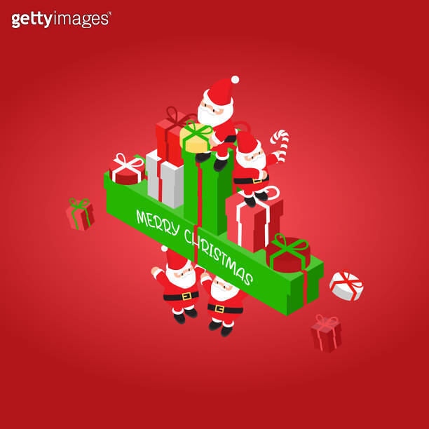 isometric Christmas banner template with Christmas gift box in