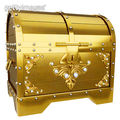Treasure chest made of gold. Antique chest made of wood and metal ...