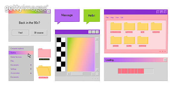Set of user interface elements. Retro computer 90s concept. Windows ...