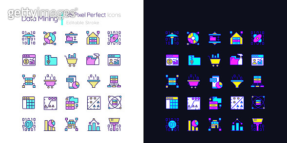 Data mining light and dark theme RGB color pixel perfect icons set 이미지 ...