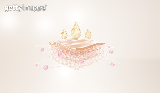 Oli and vitamin drop on skin cell. serum through the skin layer. 이미지 ...