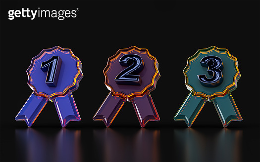 first second third rank badge sign with glass morphism effect on dark ...