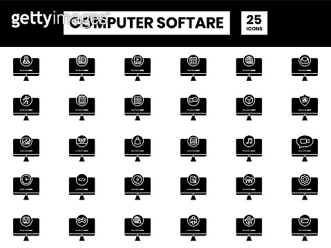 B&W Color Set Of Computer Software Icons In Flat Style. 이미지 (1411041252 ...