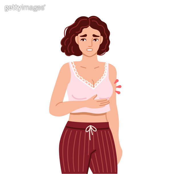 Breast tenderness. Woman suffering from symptom of premenstrual syndrome. 이미지 (1369547974) 게티이미지뱅크