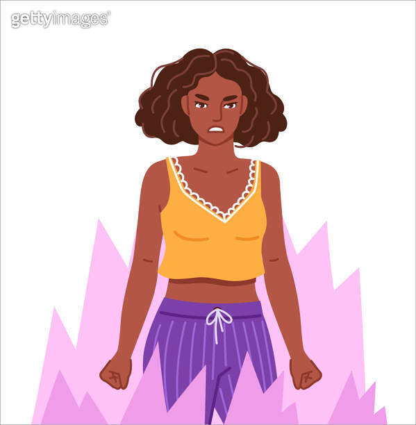 Angry furious irritated black woman clenching fists, on the verge of