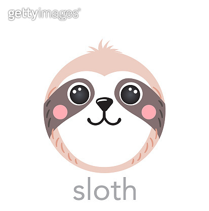 Sloth Cute portrait with name text smiley head cartoon round shape ...