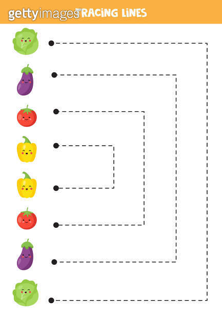 Tracing lines for kids. Cute cartoon vegetables. Writing practice ...