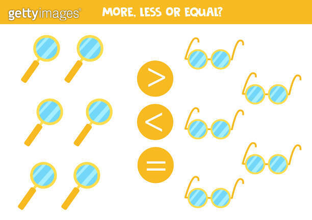 More, less, equal with glasses and magnifiers. 이미지 (1403409826) - 게티이미지뱅크