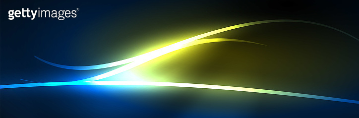 Blue neon glowing lines, magic energy space light concept, abstract ...