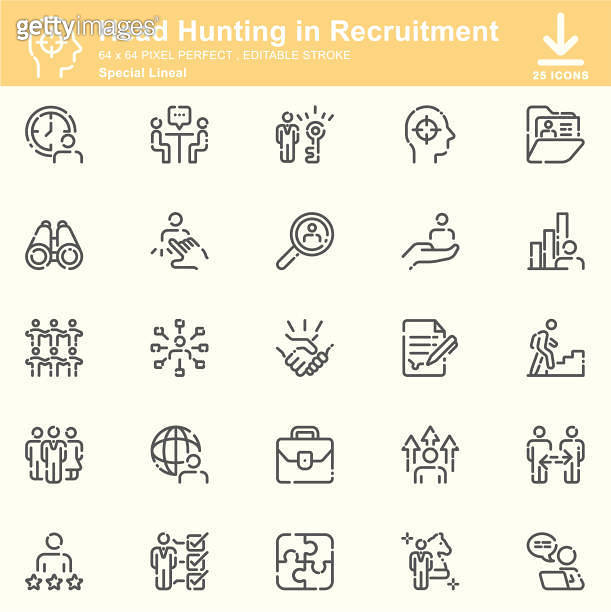 Head Hunting in Recruitment Lineal Icons , Editable Stroke , 64x64