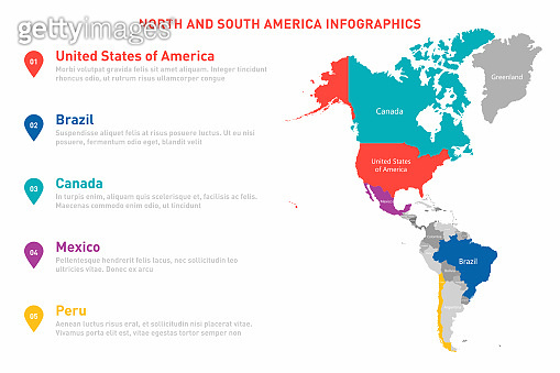 North and South America map infographic template. Vector map with ...