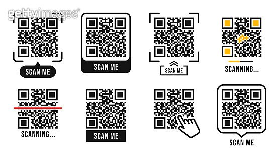 QR code, Quick Response code. QR code templates frames. Scan me ...